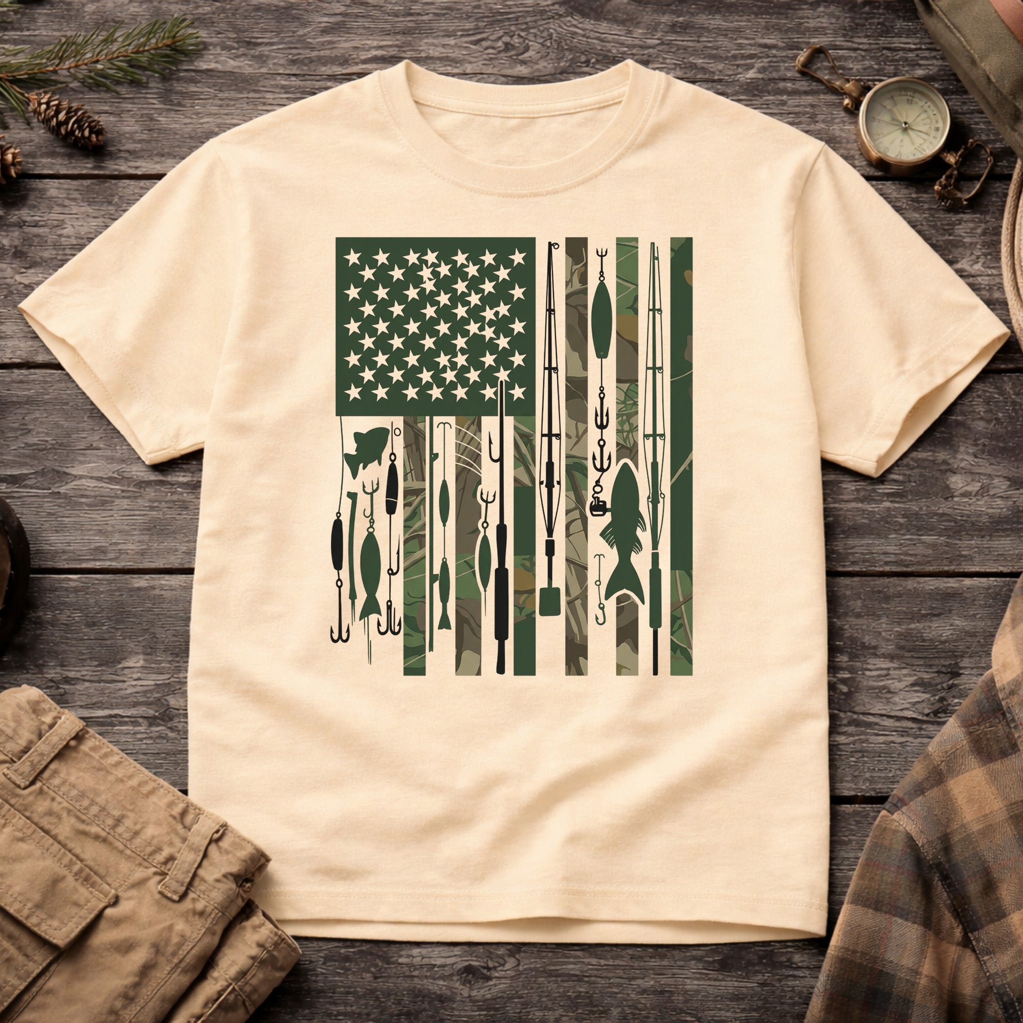 Banana Fishing USA Flag T-Shirt