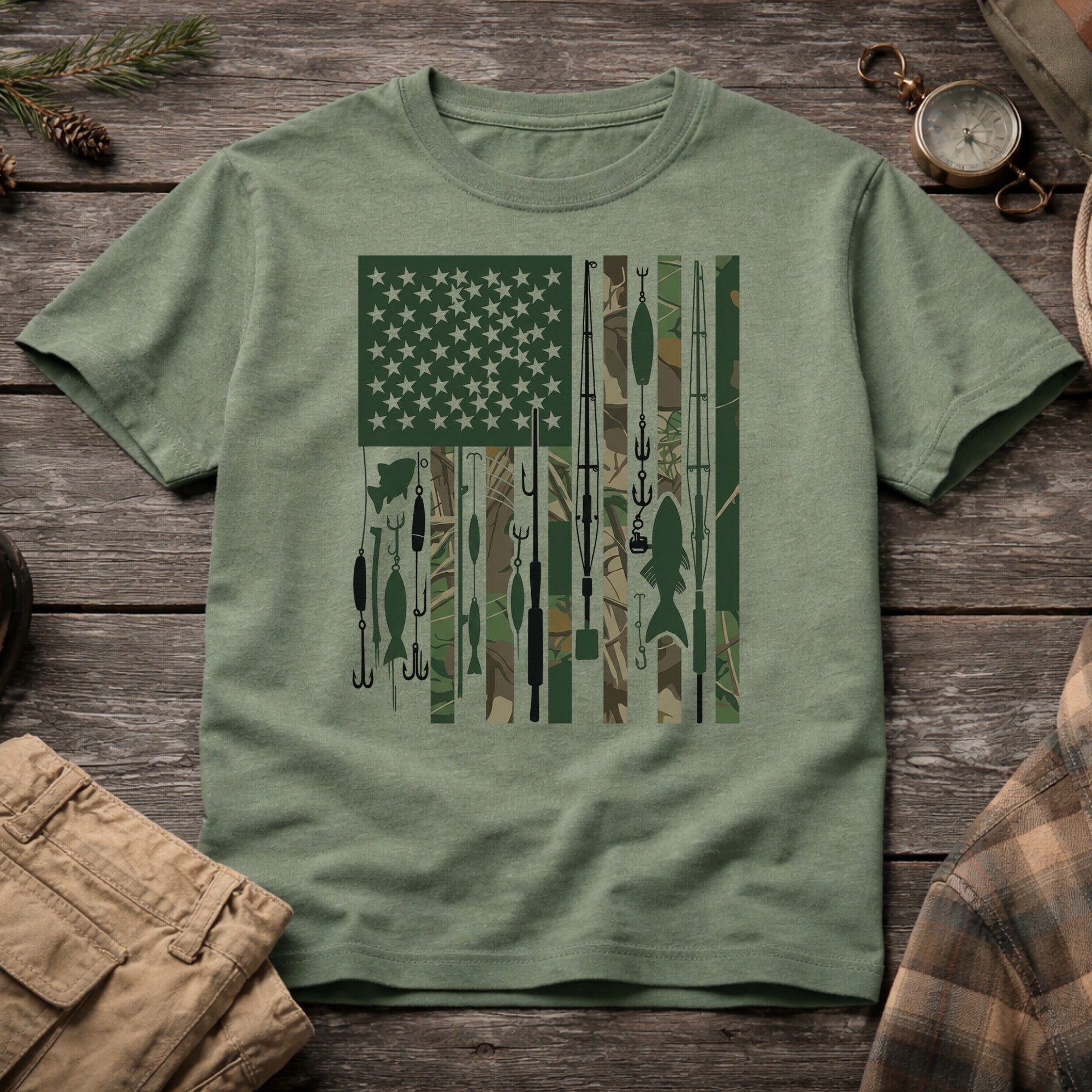 Fishing USA Flag T-Shirt